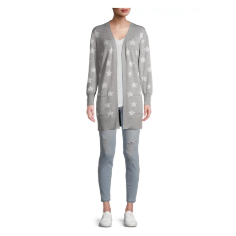 Women's Star Patterned Open-Front Cardigan Large